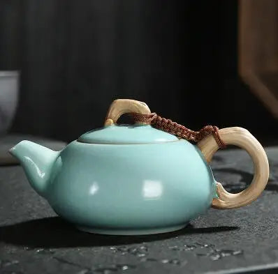 Ru Kiln Teapot Can Be Raised by Hand, Large Ru Porcelain Single Pot, Ceramic Kungfu Tea Set, Household Tea Maker, Xishi Pot