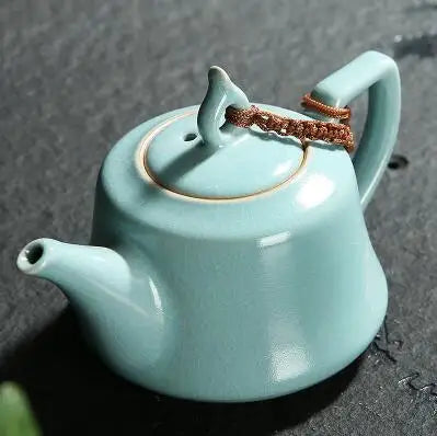 Ru Kiln Teapot Can Be Raised by Hand, Large Ru Porcelain Single Pot, Ceramic Kungfu Tea Set, Household Tea Maker, Xishi Pot