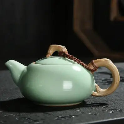 Ru Kiln Teapot Can Be Raised by Hand, Large Ru Porcelain Single Pot, Ceramic Kungfu Tea Set, Household Tea Maker, Xishi Pot
