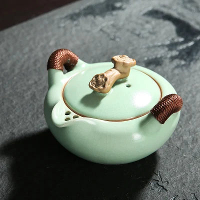 Ru Kiln Teapot Can Be Raised by Hand, Large Ru Porcelain Single Pot, Ceramic Kungfu Tea Set, Household Tea Maker, Xishi Pot