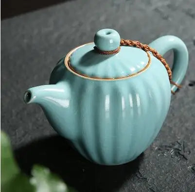 Ru Kiln Teapot Can Be Raised by Hand, Large Ru Porcelain Single Pot, Ceramic Kungfu Tea Set, Household Tea Maker, Xishi Pot