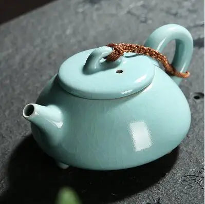 Ru Kiln Teapot Can Be Raised by Hand, Large Ru Porcelain Single Pot, Ceramic Kungfu Tea Set, Household Tea Maker, Xishi Pot
