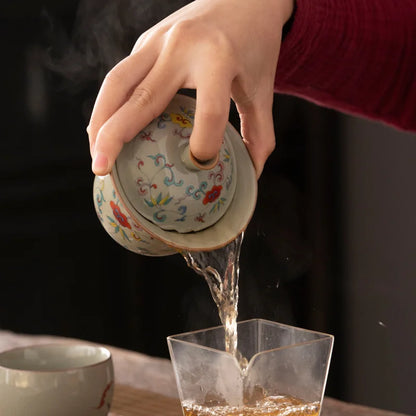 Ru Kiln Three Talents Gaiwan Tea Cup Kung Fu Tea Set Tea Bowl with Cover Teacup Antique Ceramic Tea Cup Chinese Gaiwan Tea Set