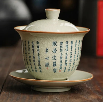 Ru Kiln Three Talents Gaiwan Tea Cup Kung Fu Tea Set Tea Bowl with Cover Teacup Antique Ceramic Tea Cup Chinese Gaiwan Tea Set
