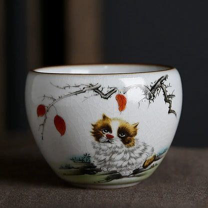Ru Kiln Zodiac Tea Cup Retro Master Cup Ceramic Tea Cup Kung Fu Tea Set Tea Cup Set Tea Bowl Chinese Teaware Hand Painted Teacup