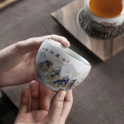Ru Kiln Zodiac Tea Cup Retro Master Cup Ceramic Tea Cup Kung Fu Tea Set Tea Cup Set Tea Bowl Chinese Teaware Hand Painted Teacup