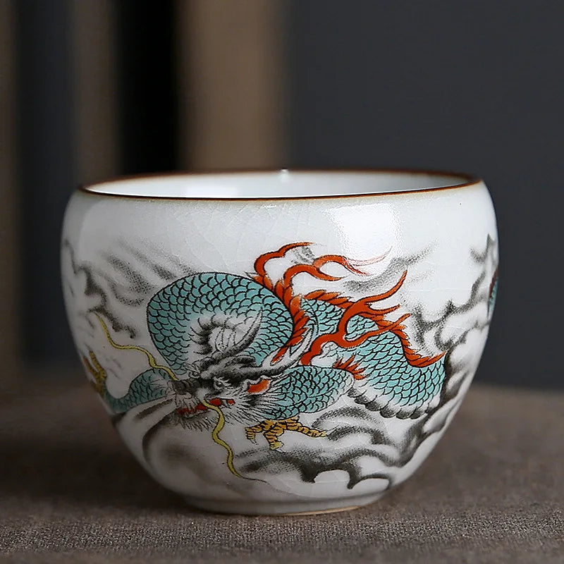 Ru Kiln Zodiac Tea Cup Retro Master Cup Ceramic Tea Cup Kung Fu Tea Set Tea Cup Set Tea Bowl Chinese Teaware Hand Painted Teacup