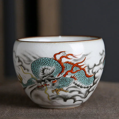 Ru Kiln Zodiac Tea Cup Retro Master Cup Ceramic Tea Cup Kung Fu Tea Set Tea Cup Set Tea Bowl Chinese Teaware Hand Painted Teacup