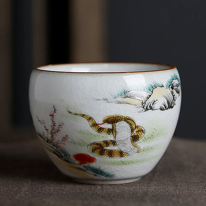 Ru Kiln Zodiac Tea Cup Retro Master Cup Ceramic Tea Cup Kung Fu Tea Set Tea Cup Set Tea Bowl Chinese Teaware Hand Painted Teacup