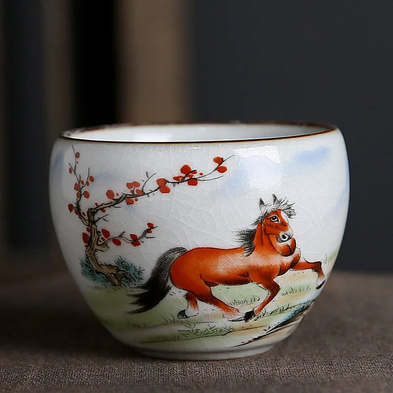 Ru Kiln Zodiac Tea Cup Retro Master Cup Ceramic Tea Cup Kung Fu Tea Set Tea Cup Set Tea Bowl Chinese Teaware Hand Painted Teacup
