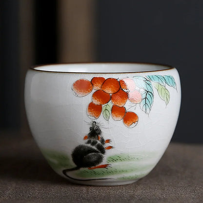 Ru Kiln Zodiac Tea Cup Retro Master Cup Ceramic Tea Cup Kung Fu Tea Set Tea Cup Set Tea Bowl Chinese Teaware Hand Painted Teacup
