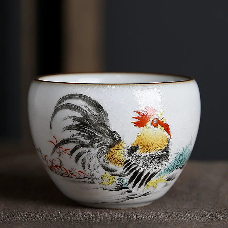 Ru Kiln Zodiac Tea Cup Retro Master Cup Ceramic Tea Cup Kung Fu Tea Set Tea Cup Set Tea Bowl Chinese Teaware Hand Painted Teacup