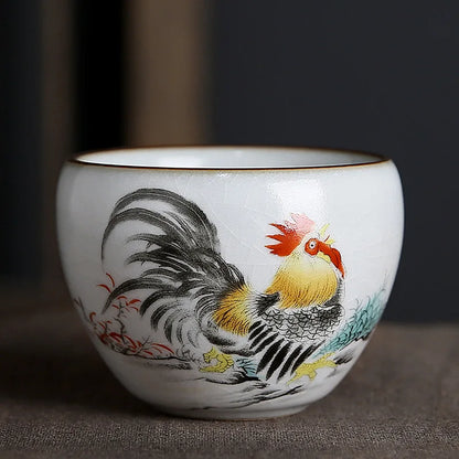 Ru Kiln Zodiac Tea Cup Retro Master Cup Ceramic Tea Cup Kung Fu Tea Set Tea Cup Set Tea Bowl Chinese Teaware Hand Painted Teacup