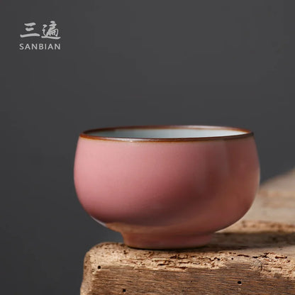Ru Ware Pink Kung Fu Tea Set Tea Cup Master Cup Single Cup Women Gracked Glaze Tea Cup Single High-End Ceramic Men