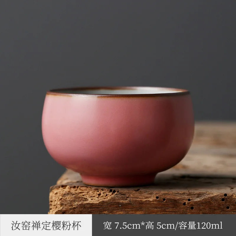 Ru Ware Pink Kung Fu Tea Set Tea Cup Master Cup Single Cup Women Gracked Glaze Tea Cup Single High-End Ceramic Men
