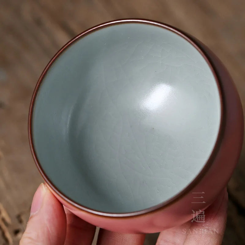 Ru Ware Pink Kung Fu Tea Set Tea Cup Master Cup Single Cup Women Gracked Glaze Tea Cup Single High-End Ceramic Men