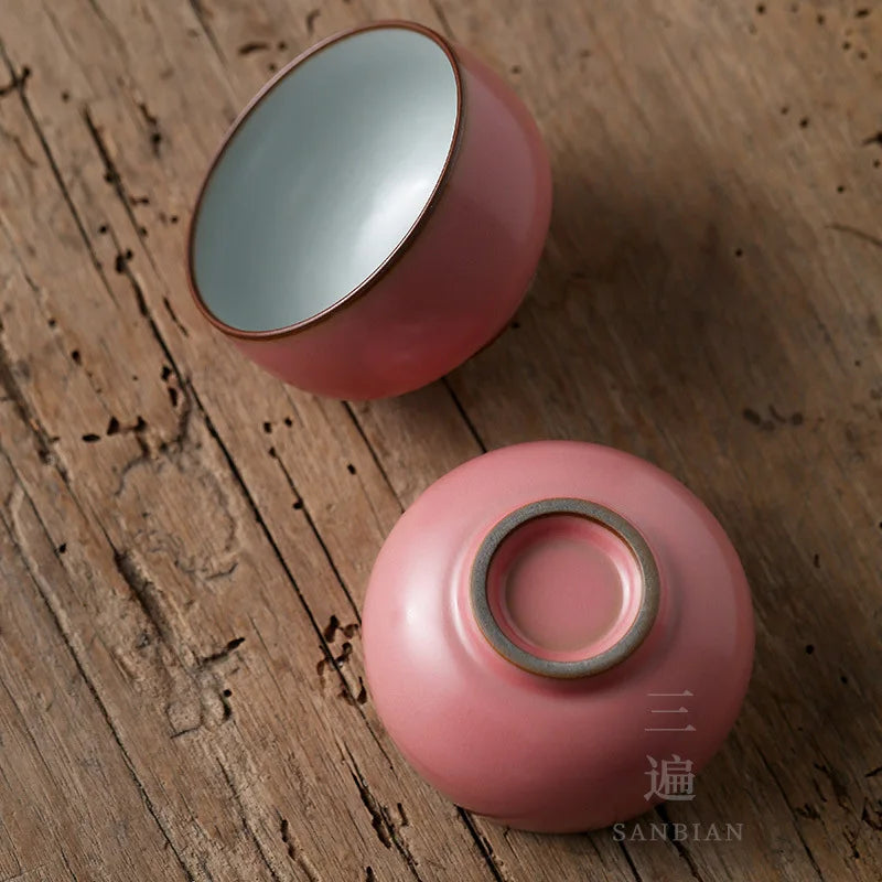 Ru Ware Pink Kung Fu Tea Set Tea Cup Master Cup Single Cup Women Gracked Glaze Tea Cup Single High-End Ceramic Men