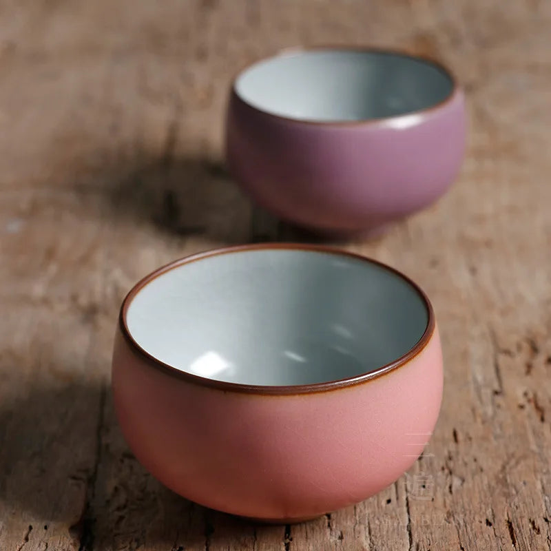 Ru Ware Pink Kung Fu Tea Set Tea Cup Master Cup Single Cup Women Gracked Glaze Tea Cup Single High-End Ceramic Men
