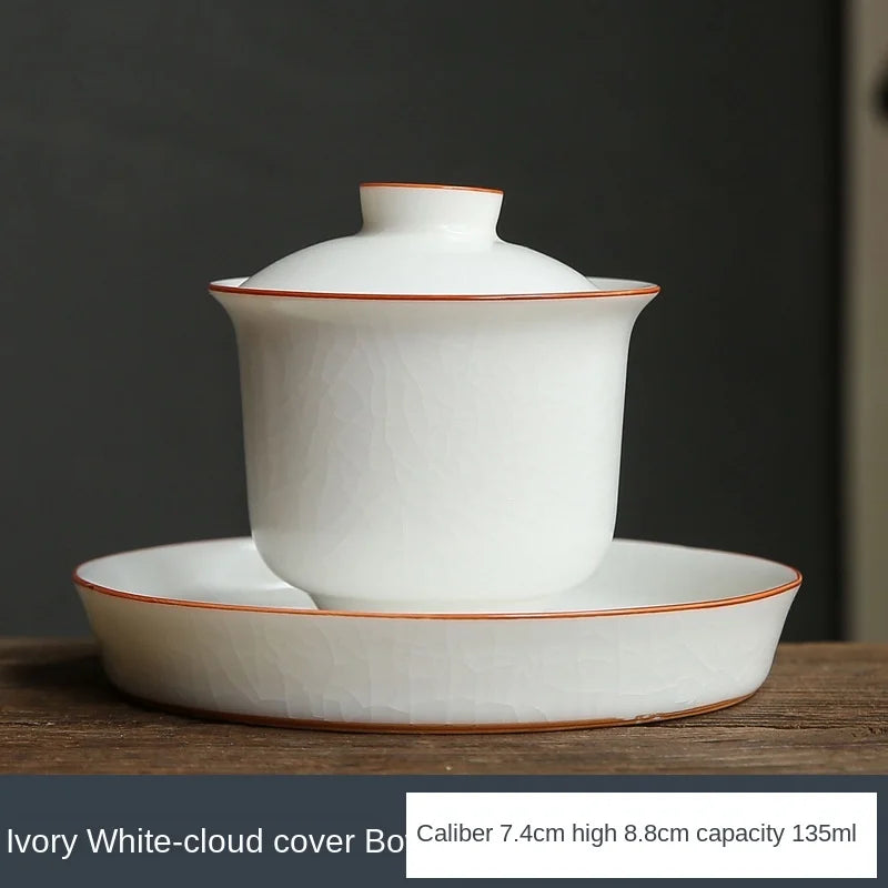 Ru Ware Sancai Gaiwan Tea Cup Large Handmade Ice Crack Ceramic Single Non-Scald Tea Making Kung Fu Teaware Chinese Gaiwan