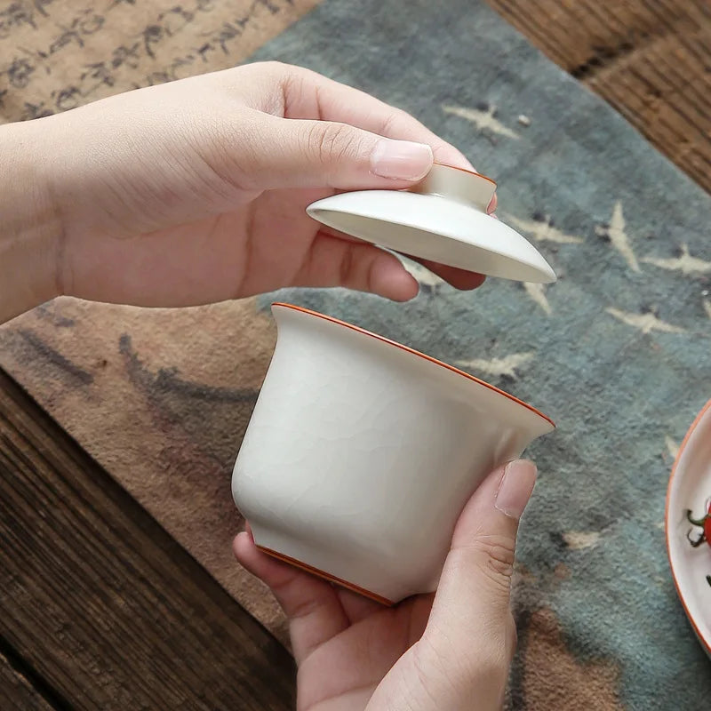 Ru Ware Sancai Gaiwan Tea Cup Large Handmade Ice Crack Ceramic Single Non-Scald Tea Making Kung Fu Teaware Chinese Gaiwan