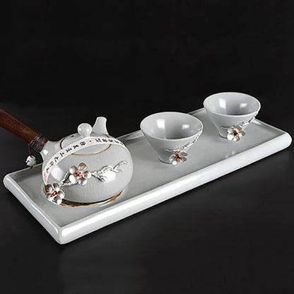 Ru kiln Teapot Handheld Tea infuser Pot with Wooden Side Handle Tea Kettle Ceramic Cups Tray Household Home Office Accessories