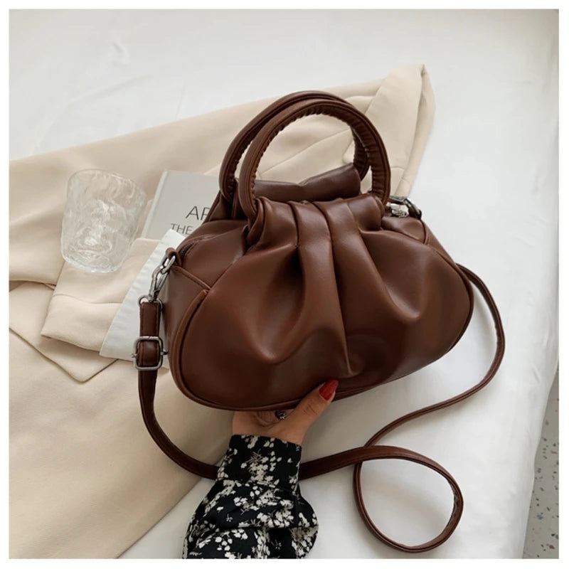 Ruched Cloud Crossbody Bag Leather Handbag Ruched Cloud Clutch Purse