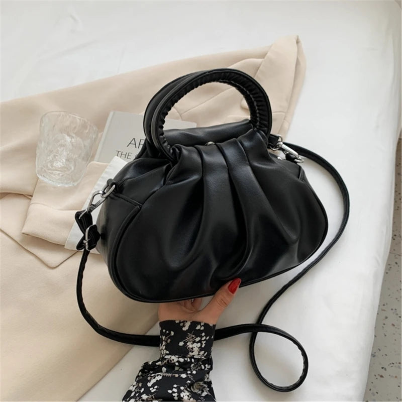 Ruched Cloud Crossbody Bag Leather Handbag Ruched Cloud Clutch Purse