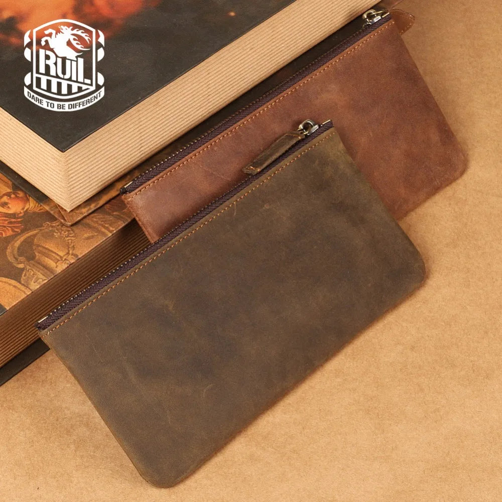 Ruil 2017 New men's wallet Top Quality retro handmade authentic oil leather crazy horse leather Handbag coin dollar purse