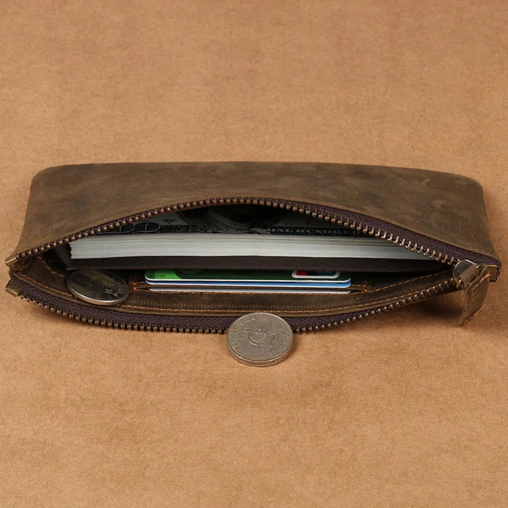 Ruil 2017 New men's wallet Top Quality retro handmade authentic oil leather crazy horse leather Handbag coin dollar purse