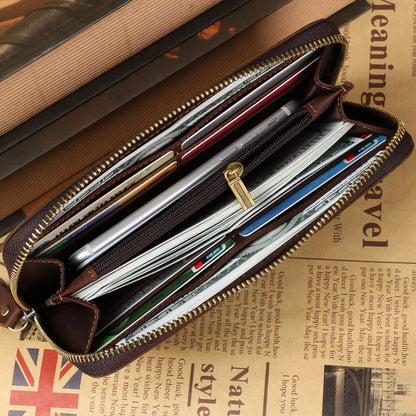Ruil 2020 New Men Wallet Top Quality Retro Handmade Oil Leather Crazy Horse Leather Zipper Handbag Coin Dollar Purse