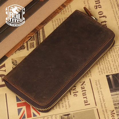 Ruil 2020 New Men Wallet Top Quality Retro Handmade Oil Leather Crazy Horse Leather Zipper Handbag Coin Dollar Purse