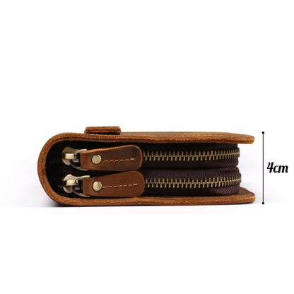 Ruil 2024 New Men Long Wallet Top Quality Retro Handmade Oil Leather Crazy Horse Leather Zipper Handbag Coin Dollar Purse