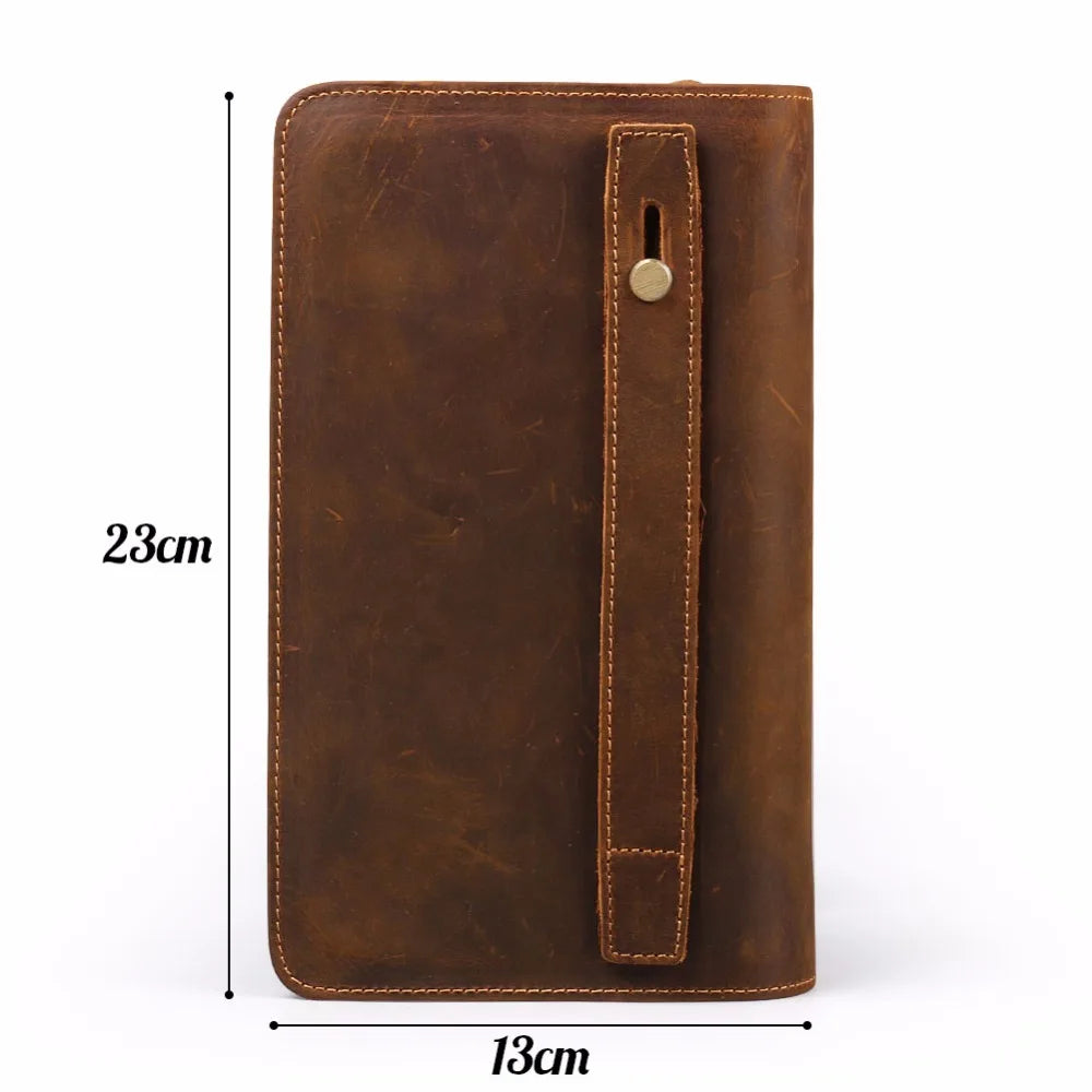 Ruil 2024 New Men Long Wallet Top Quality Retro Handmade Oil Leather Crazy Horse Leather Zipper Handbag Coin Dollar Purse