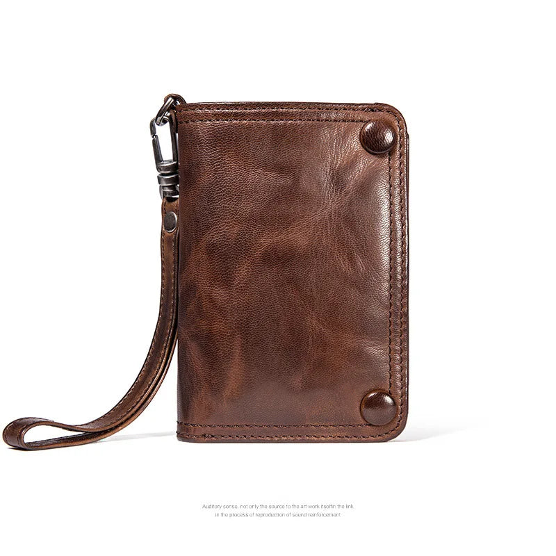 Ruil 2024 New Men Wallet Top Quality England Retro Style Handmade Goat Skin Zipper Handbag Coin Purse Waist Bag