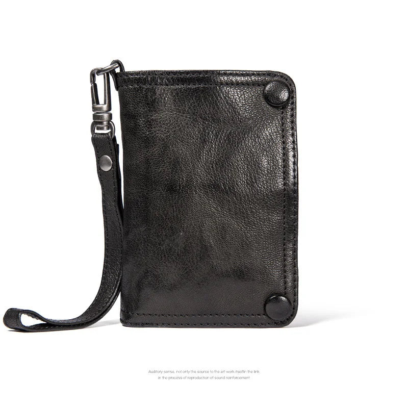 Ruil 2024 New Men Wallet Top Quality England Retro Style Handmade Goat Skin Zipper Handbag Coin Purse Waist Bag