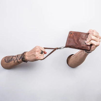 Ruil 2024 New Men Wallet Top Quality England Retro Style Handmade Goat Skin Zipper Handbag Coin Purse Waist Bag