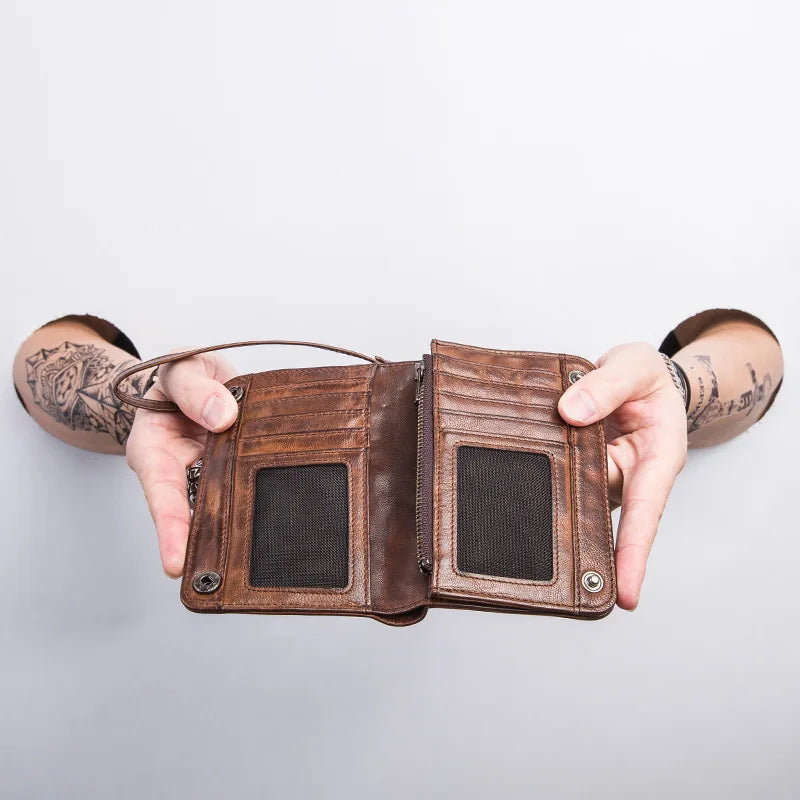Ruil 2024 New Men Wallet Top Quality England Retro Style Handmade Goat Skin Zipper Handbag Coin Purse Waist Bag