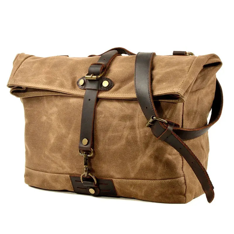 Ruil Men's canvas bag Vintage bag Waterproof Oil Wax Canvas Leather Shoulder Bags Messenger Bag