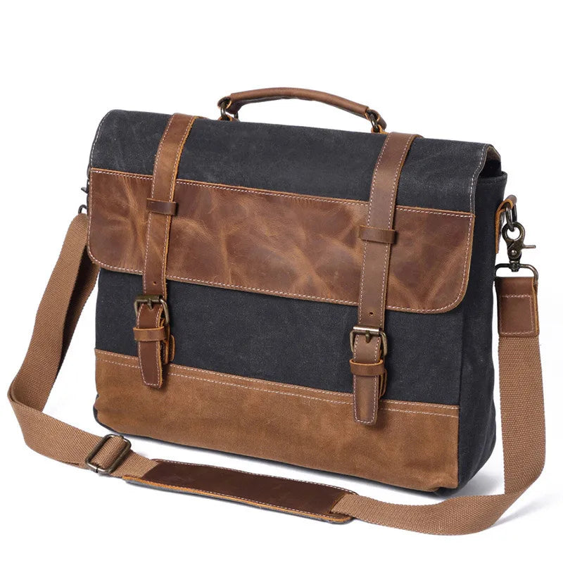 Ruil Retro Leather Stitching Canvas Messenger Bags Multifunction Men Shoulder Briefcase Travel Handbag Vintage PackageBriefcase