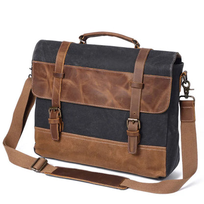 Ruil Retro Leather Stitching Canvas Messenger Bags Multifunction Men Shoulder Briefcase Travel Handbag Vintage PackageBriefcase