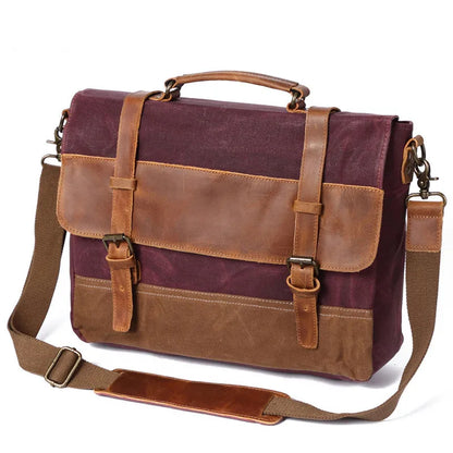 Ruil Retro Leather Stitching Canvas Messenger Bags Multifunction Men Shoulder Briefcase Travel Handbag Vintage PackageBriefcase
