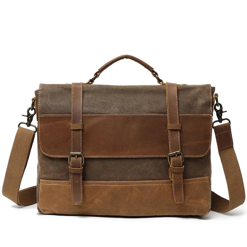 Ruil Retro Leather Stitching Canvas Messenger Bags Multifunction Men Shoulder Briefcase Travel Handbag Vintage PackageBriefcase