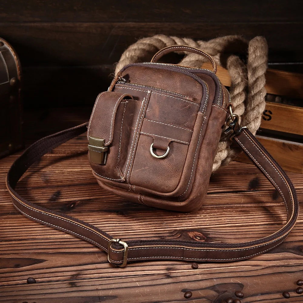 Ruil Top Quality Genuine Leather Men Retro Crossbody Shoulder Bags Fashion Male Small Travel Messenger Bag Legs Package