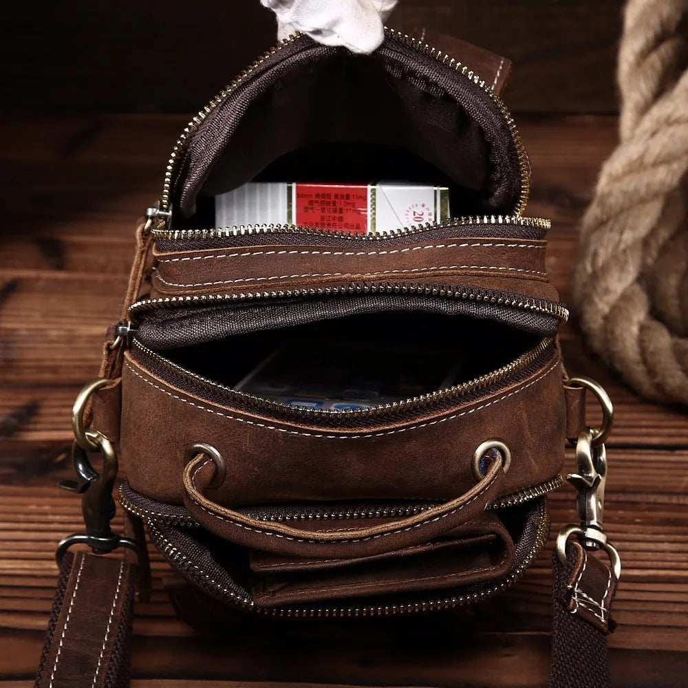 Ruil Top Quality Genuine Leather Men Retro Crossbody Shoulder Bags Fashion Male Small Travel Messenger Bag Legs Package