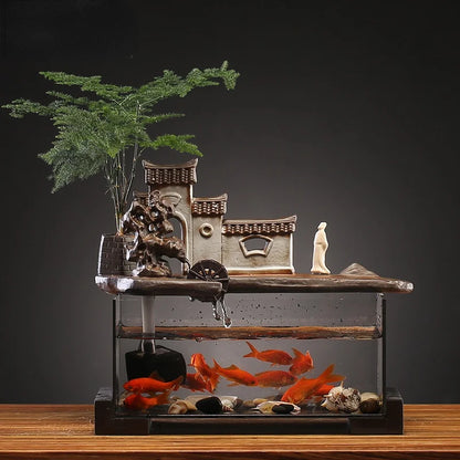 Running water ornaments circulating water small fish tank desktop running water fountain Feng Shui rotation rockery landscape