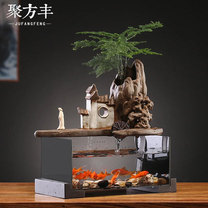 Running water ornaments circulating water small fish tank desktop running water fountain Feng Shui rotation rockery landscape