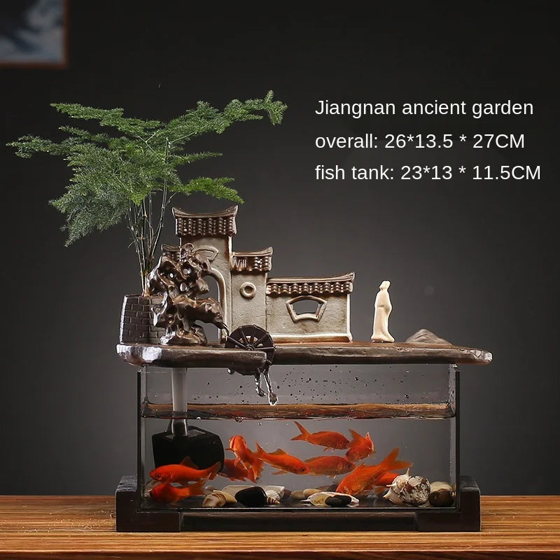 Running water ornaments circulating water small fish tank desktop running water fountain Feng Shui rotation rockery landscape