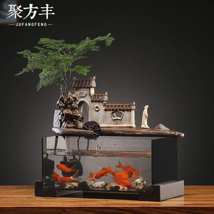 Running water ornaments circulating water small fish tank desktop running water fountain Feng Shui rotation rockery landscape
