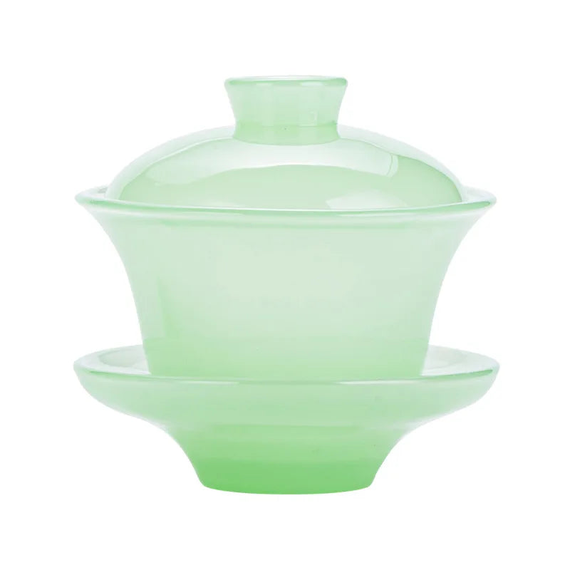 Ruqing Colored Glaze Jade Porcelain Tureen Household Large Three-Piece Tea Bowl Tea Cup Single Kung Fu Tea Tea Maker Tea Cerem
