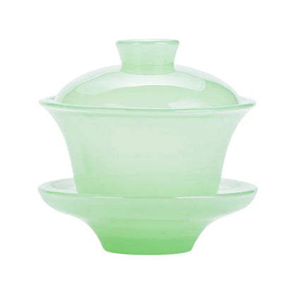 Ruqing Colored Glaze Jade Porcelain Tureen Household Large Three-Piece Tea Bowl Tea Cup Single Kung Fu Tea Tea Maker Tea Cerem
